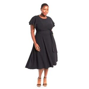 NEW LANE BRYANT Plus Size BLACK Flutter Sleeve Lena HIGH-LOW MIDI DRESS Size 22